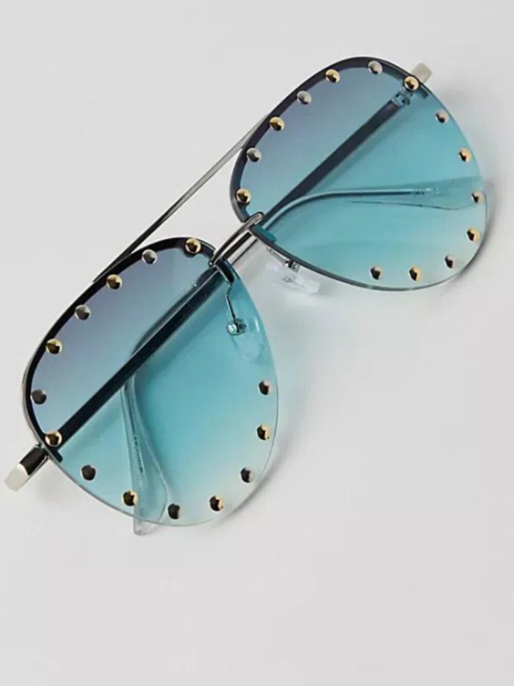 Free People Blue Gradient Rimless Studded Aviator Sunglasses